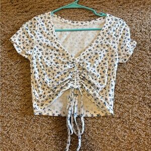 Floral Ruched White Top
